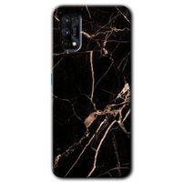 MRCİLETİSİM Realme 7 Pro Kılıf HD Desen Baskılı Arka Kapak + Temperli Cam - Siyah Gold Mermer