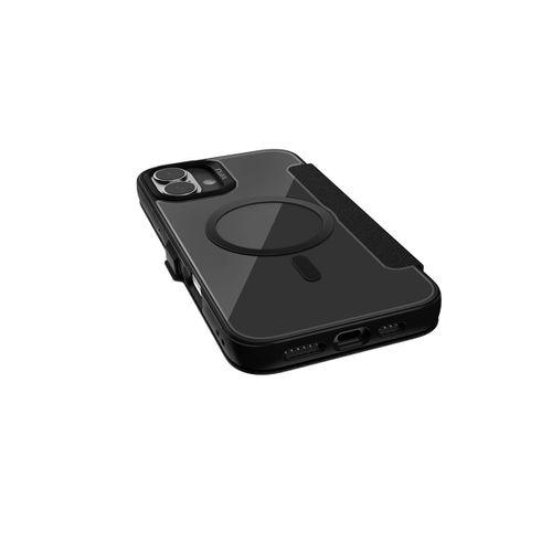 Apple iPhone 16 Kılıf M-safe Şarj Özellikli Vegan Deri Tasarımlı Şeffaf Arka Yüzey Kartlıklı Raptic Urban Folio Serisi Kapak