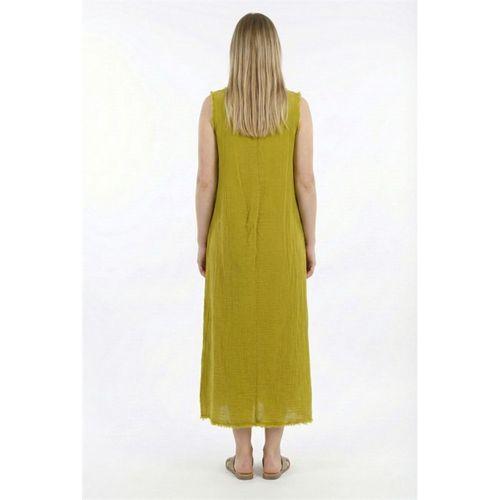 Kolsuz Ferah Bisiklet Yaka Yazlık Otantik Müslin Uzun Elbise Yağ Yeşili Ygysl