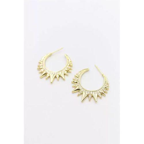 Taşlı Halka Küpe - Altın