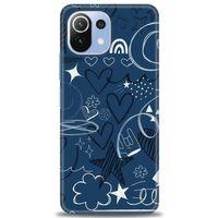 Xiaomi Mi 11 Lite Kılıf HD Baskılı Kılıf - Notalar ve Kalpler Mavi + Tam Ekran Koruyucu