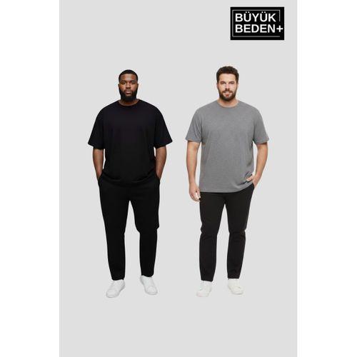 Büyük Beden Erkek Regular Kalıp Basic Bisiklet Yaka 2 li Tişört Seti 3XL-6XL SPR26BTS510+2
