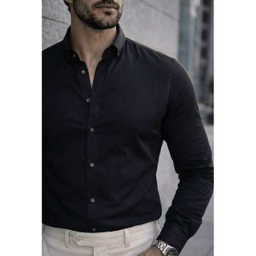 Likralı Regular Fit Nefes Alabilir Klasik Erkek Oxford Gömlek - Siyah