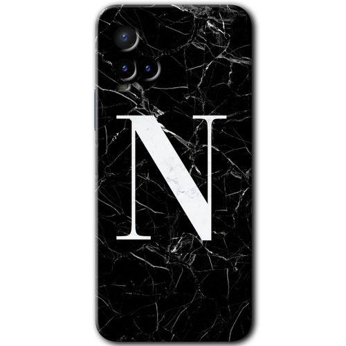 Vivo Y21s HD Baskılı Kılıf + 9D Tam Ekran Koruyucu - Siyah Mermer Desenli N Harfi
