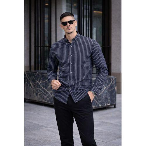 Chad Modal Kumaş Çizgili Yazlık Relaxed Fit Erkek Gömlek - Siyah