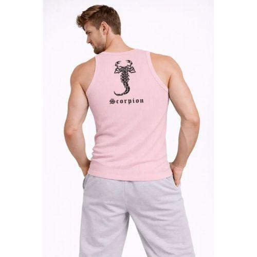 Erkek Fitilli Atlet Sıfır Yaka Slim Fit Arka Baskılı Spor Atlet - Pembe