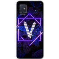 Samsung Galaxy A51 Kılıf Baskılı Kapak - Dark Neon Yaprak V Harfi + 5D Tam Kaplayan Cam