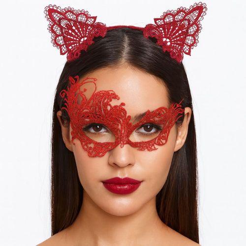 Gizemli Kırmızı Dantel Maske ve Taç Seti 1 No - Kostüm Seti (3748)