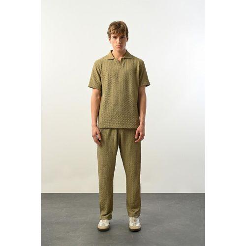Premium Gölge Dokulu Polo Yaka Erkek T-Shirt - Çağla