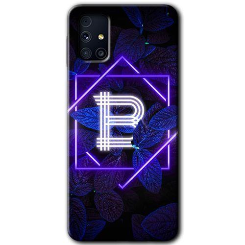Samsung Galaxy M31s Kılıf HD Desen Baskılı Arka Kapak - Dark Neon Yaprak B Harfi