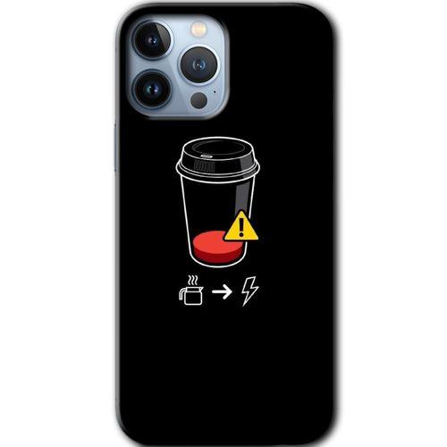 MRCİLETİSİM iPhone 13 Pro Max Kılıf HD Desen Baskılı Arka Kapak + Temperli Cam - Coffee Battery