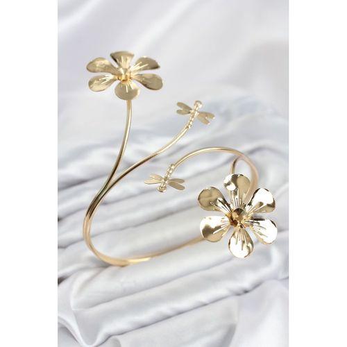 Pazu Bileklik Gold Renk Pirinç Çiçek Model