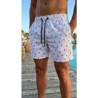 Erkek Deniz Şortu Fermuarlı Cepli File Astarlı Hızlı Kuruyan Premium - Beyaz