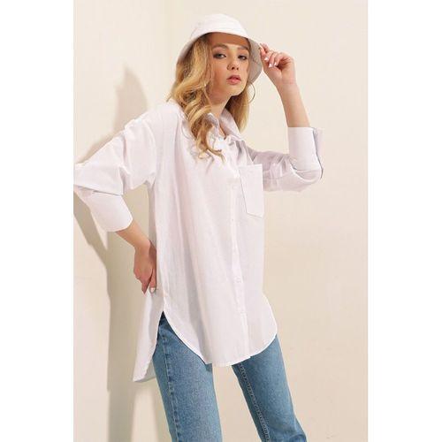 3952 Arkası Düğmeli Boyfriend Gömlek - Beyaz