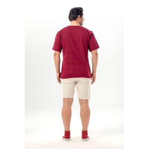 Kısa Kol Şile Bezi Bisiklet Yaka Erkek Yazlık Tshirt Koyu Bordo 3068