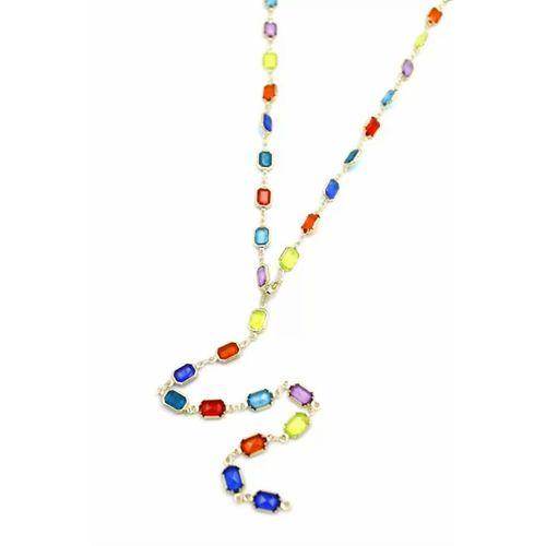 Renkli Taşlı Y Kolye - Altın