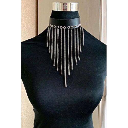 Zincirli Deri Choker, Şık Deri Tasma - APFT629