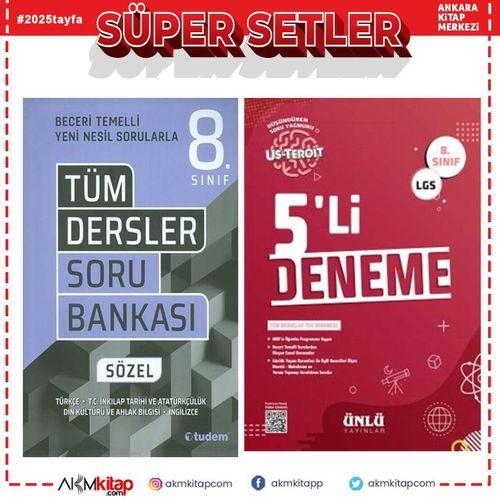 Tudem Yayınları 8. Sınıf Tüm Dersler Sözel Beceri Temelli Soru Bankası ve Ünlü 5 li Deneme Seti 2 Kitap