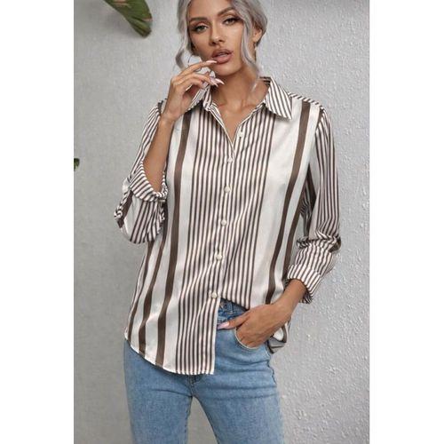 Kadın Uzun Kollu çizgi Desen Saten Gömlek