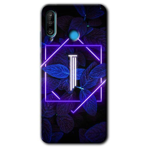 Huawei P30 Lite Kılıf HD Desen Baskılı Arka Kapak - Dark Neon Yaprak I Harfi