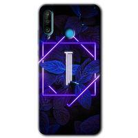 Huawei P30 Lite Kılıf HD Desen Baskılı Arka Kapak - Dark Neon Yaprak I Harfi