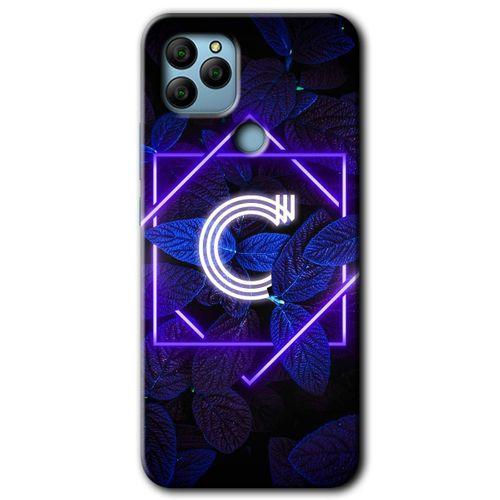 General Mobile GM 22 Kılıf HD Desen Baskılı Arka Kapak + Temperli Cam - Dark Neon Yaprak C Harfi
