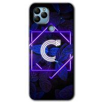 General Mobile GM 22 Kılıf HD Desen Baskılı Arka Kapak + Temperli Cam - Dark Neon Yaprak C Harfi