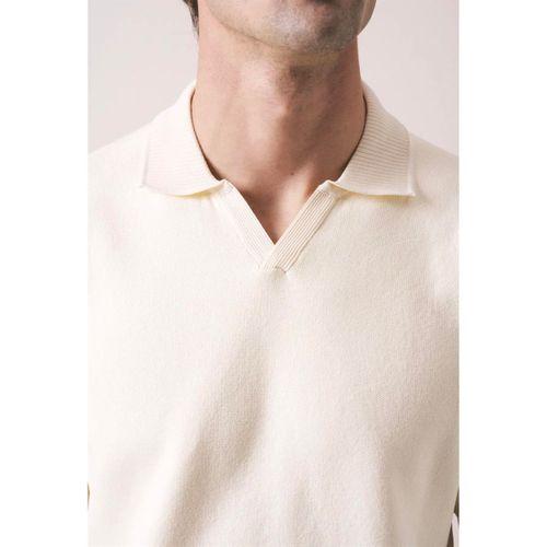 Dawson Polo V Yaka Düğmesiz Kısa Kollu Tok Kumaş Triko Erkek T-Shirt - Bej