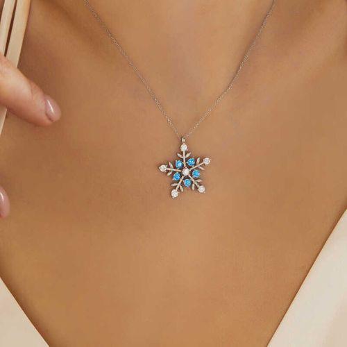 Lucky Life 925 Ayar Gumuss Aquamarine Taşlı Kar Tanesi Lucky Life Lucky Life Kadın Kolye