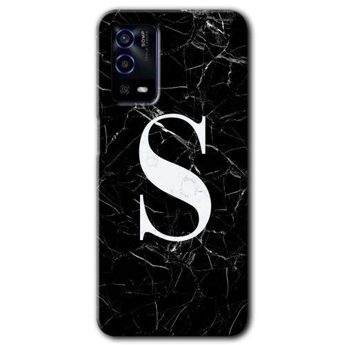 Oppo A55 HD Baskılı Kılıf + 9D Tam Ekran Koruyucu - Siyah Mermer Desenli S Harfi