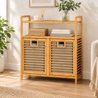 Bambu Kirli Çamaşır Sepeti 2 Bölmeli 2 Kat Organizer 80x33x87 cm