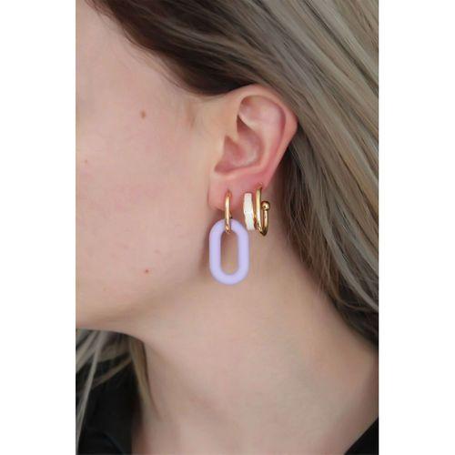 Lila Renk Uzun Oval Halka Küpe Seti