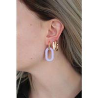 Lila Renk Uzun Oval Halka Küpe Seti