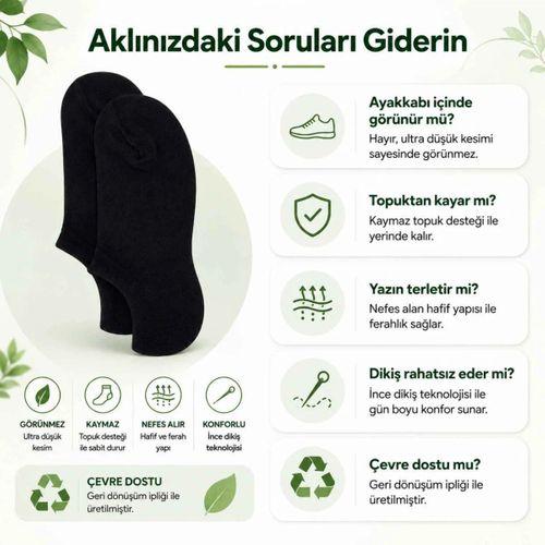 Kadın Görünmez Sneaker Babet Çorap 12'li | Geri Dönüşüm İplikli, Nefes Alan, Siyah Beyaz Gri