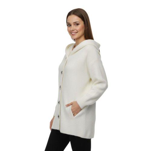 Kadın Kapüşonlu Spor Düğmeli Triko Sakallı Hırka BGL-ST05073