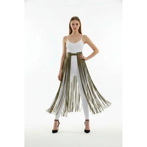 Haki Etek Uzun Püsküllü Yüksek Bel Etek - Brf1003