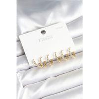 Gold Renk Burgu Halka Model 925 Ayar Gümüş Çivili Pirinç Küpe Seti