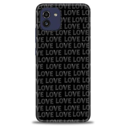Samsung Galaxy A03 Kılıf HD Baskılı Kılıf - Black Love + Tam Ekran Koruyucu
