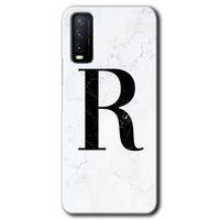 Vivo Y11s HD Baskılı Kılıf + 9D Tam Ekran Koruyucu - Beyaz Mermer Desenli R Harfi