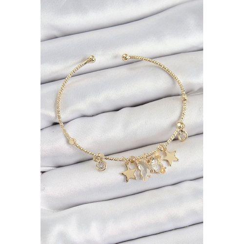 Pirinç Zirkon Taşlı Kelebek Ve Yıldız Model Gold Renk Charm Bileklik