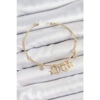 Pirinç Zirkon Taşlı Kelebek Ve Yıldız Model Gold Renk Charm Bileklik