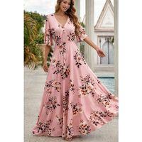 Kadın Kısa Kollu V Yakalı Desenli Süprem Elbise