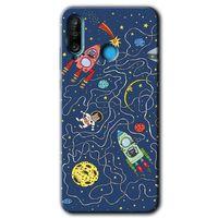 Potkal Hediye Fabrikası Huawei P30 Lite HD Baskılı Kılıf + 9D Tam Ekran Koruyucu - Kedi Galaksi