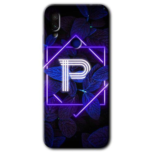 Potkal Hediye Fabrikası Xiaomi Redmi Note 7 Kılıf HD Desen Baskılı Arka Kapak - Dark Neon Yaprak P Harfi