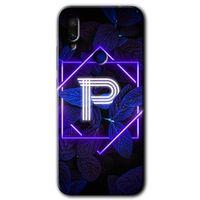 Potkal Hediye Fabrikası Xiaomi Redmi Note 7 Kılıf HD Desen Baskılı Arka Kapak - Dark Neon Yaprak P Harfi