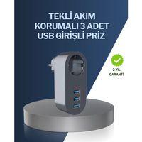 Çocuk Korumalı Termal Priz – 3'lü Usb Şarj Ve Akım Koruması