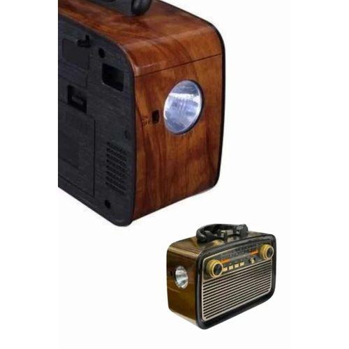 Nostaljik Görünümlü Ahşap Radyo Tf Sd Usb Girişli Led Fener Işıklı