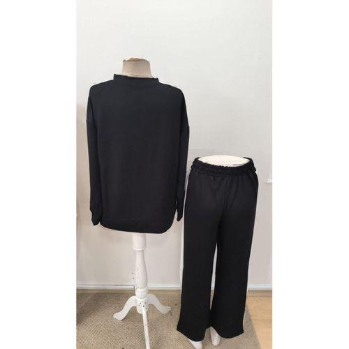 Kadın Uzun Kollu Bisiklet Yakalı Düğmeli Viskon Iki Iplik Bluz Ve Pantolon Ikili Takım