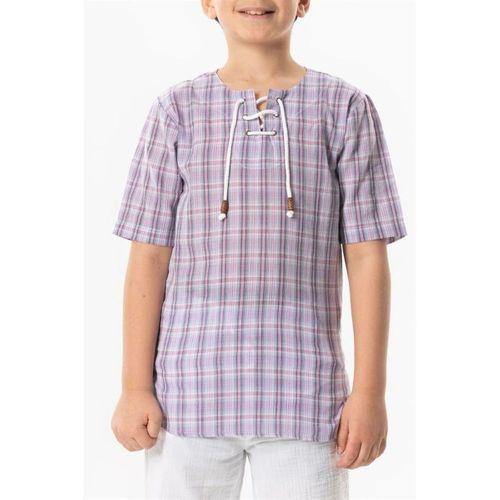 Kısa Kol Şile Bezi Zımbalı Yazlık Erkek Çocuk Tshirt Lila Ekose 3036