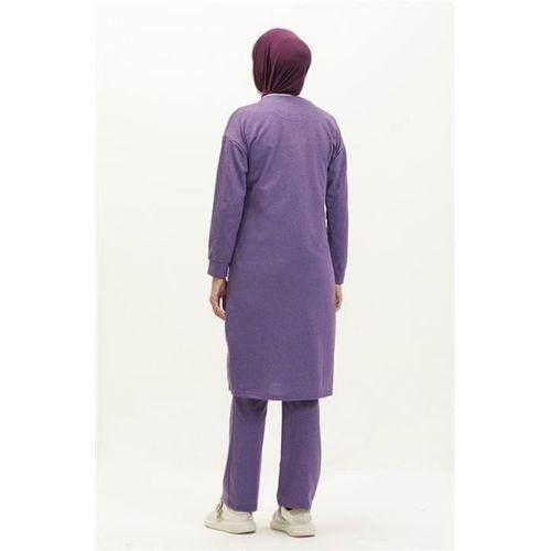 Bisiklet Yaka Fermuarlı Uzun Tunik Sade Basic Spor Takımı - 03044.207 - Koyu Lila